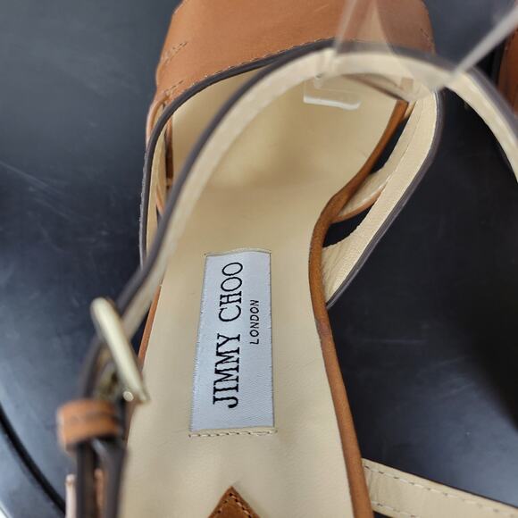 Jimmy Choo Hermione Platform Women Sandals Size 41 US11 Tan Leather Open Toe NEW - Picture 11 of 14
